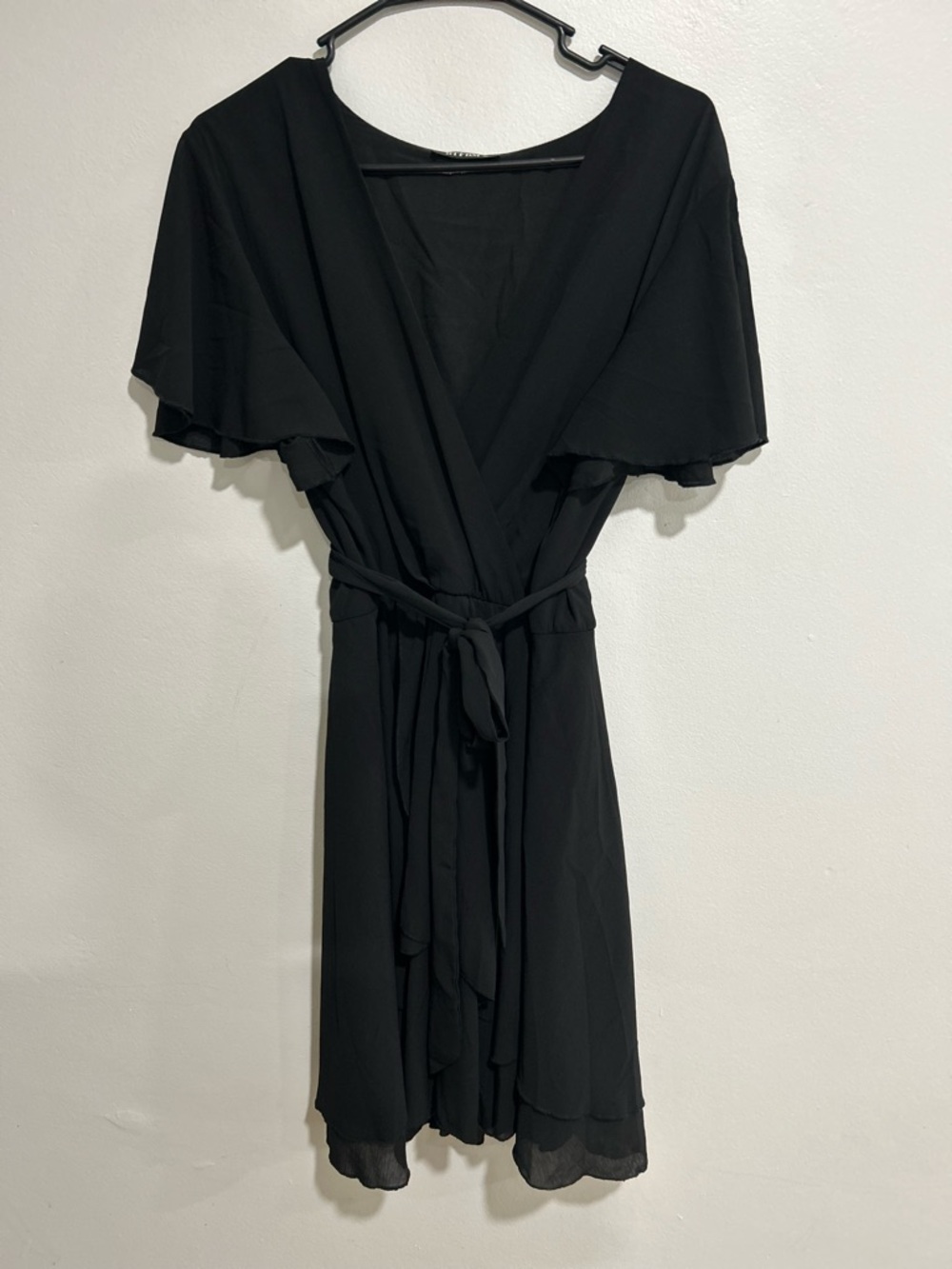 Black Wrap Dress with Flutter Sleeves